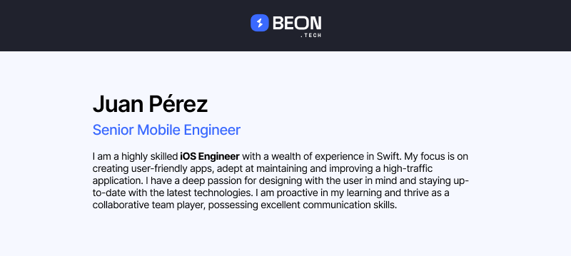 Software developer resume summary customized to align with the specific job application.