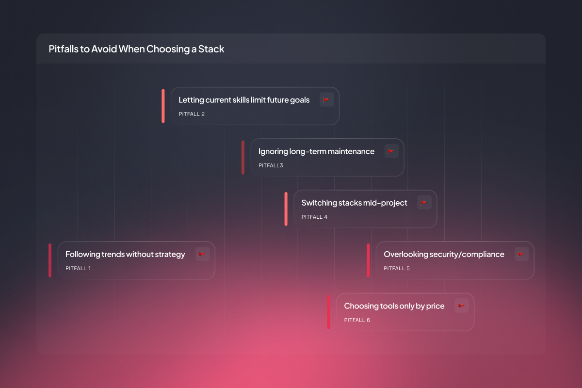 List of common pitfalls when selecting a tech stack.