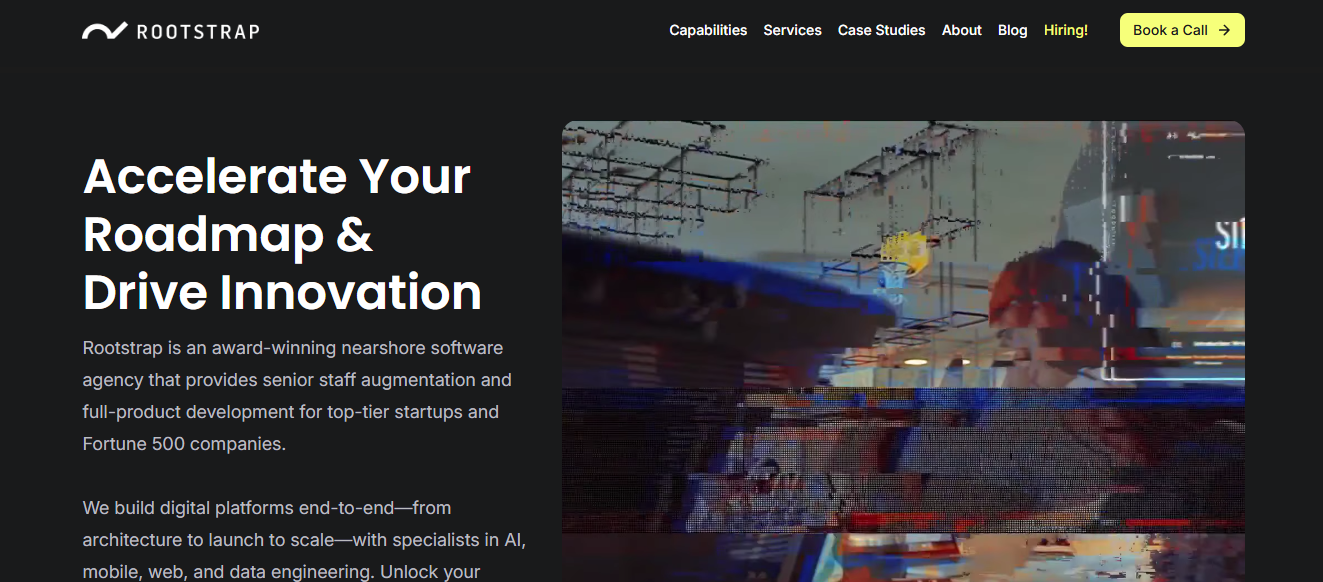Hero section of Roostrap website highlighting you can accelerate your roadmap and drive innovation 