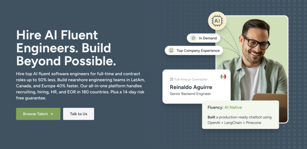 Hero section of terminal.io, a nearshore IT staffing company .