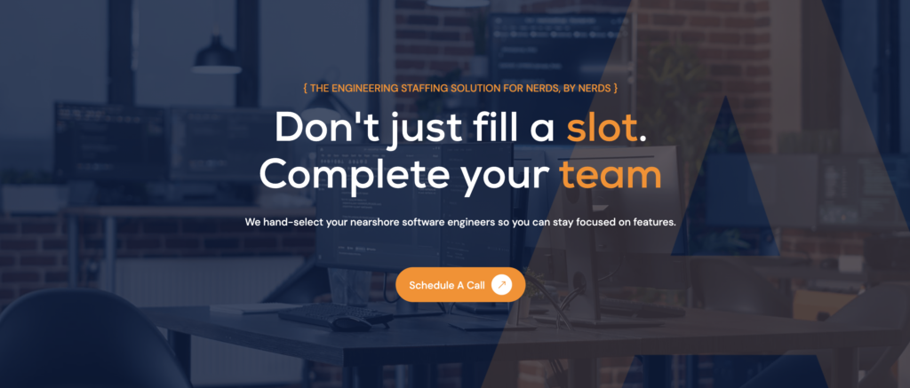 Hero section of Admios, a nearshore development company.