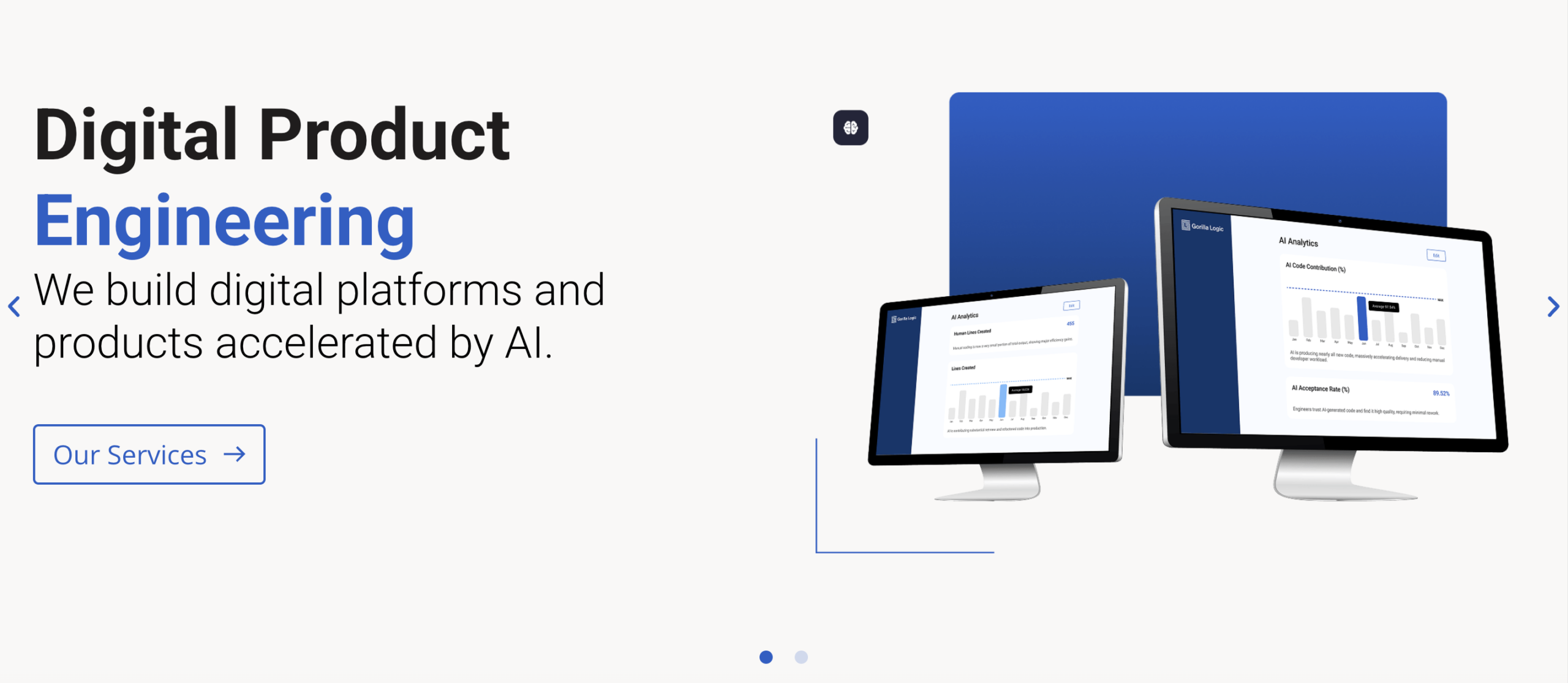Hero section of Gorilla Logic website highlighting they are a digital product engineering agency.