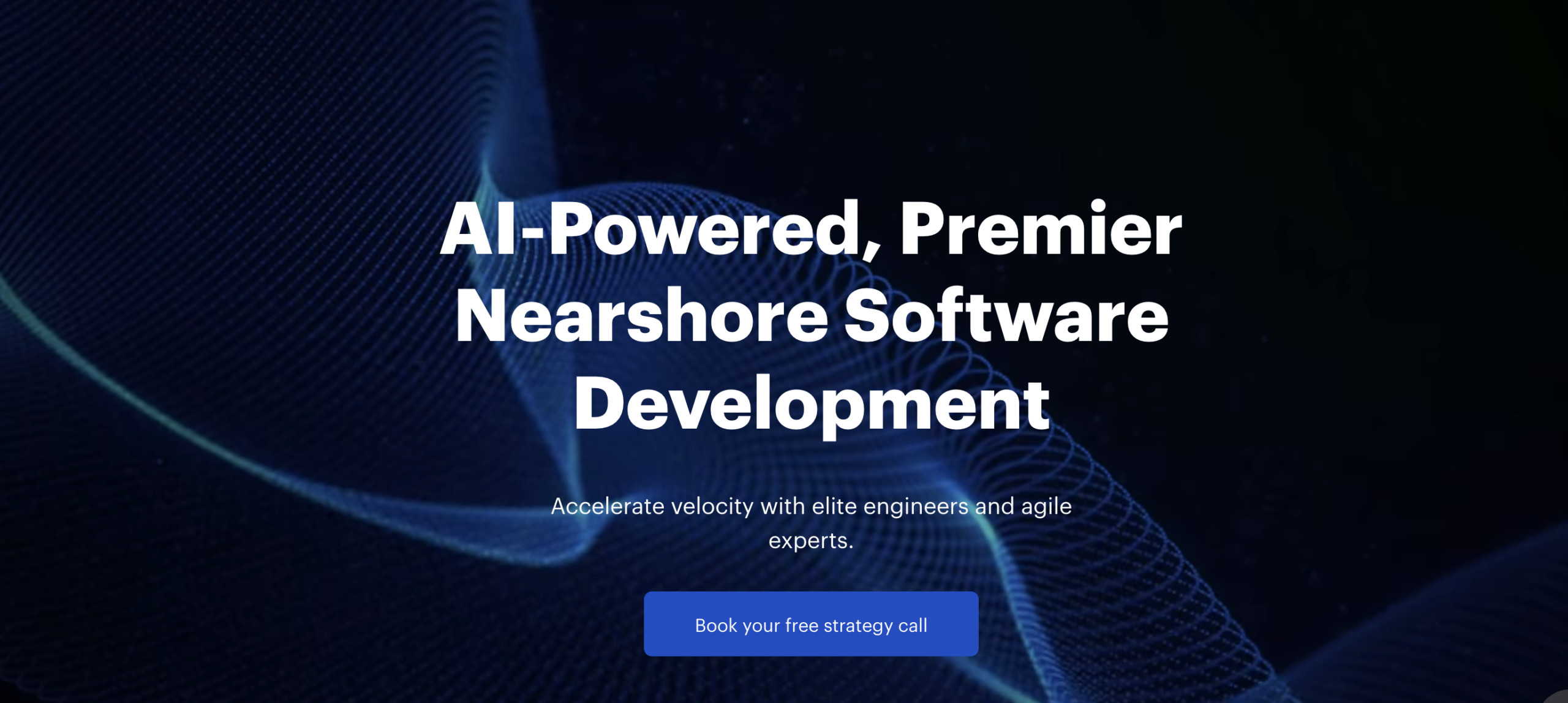 Hero section of Distillery website highlighting they deliver AI-powered, premier nearshore software development.