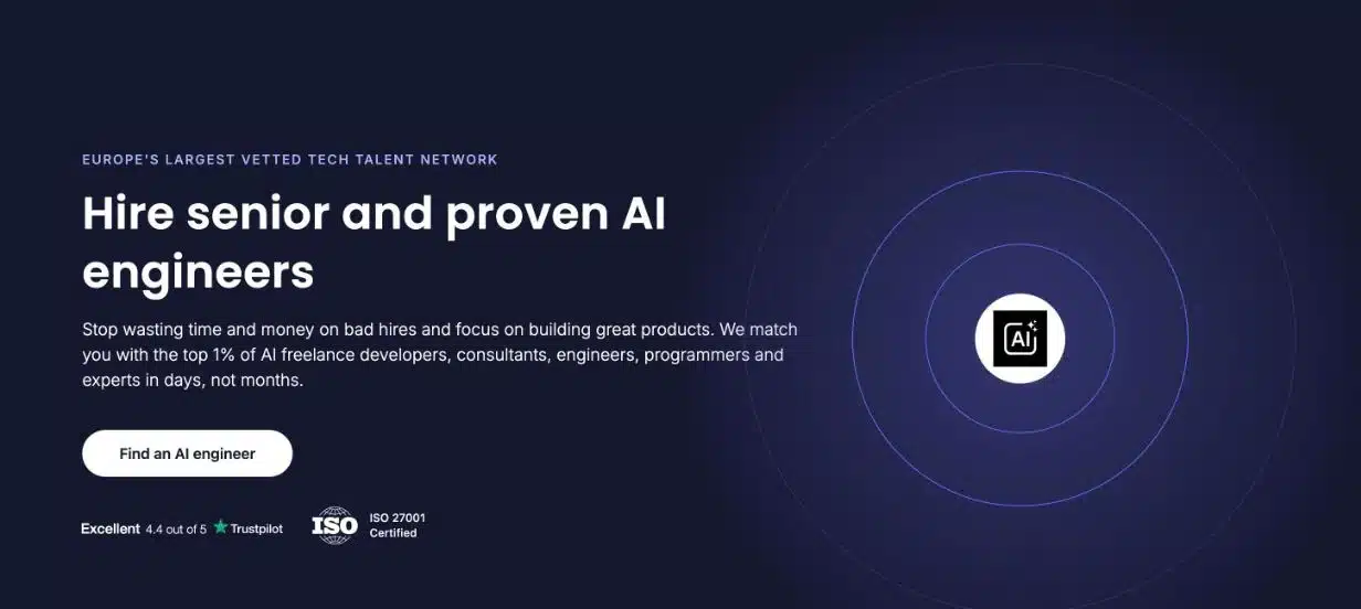 Proxify's Hire senior and proven AI engineers page, which describes Proxify as Europe's largest vetted tech talent network